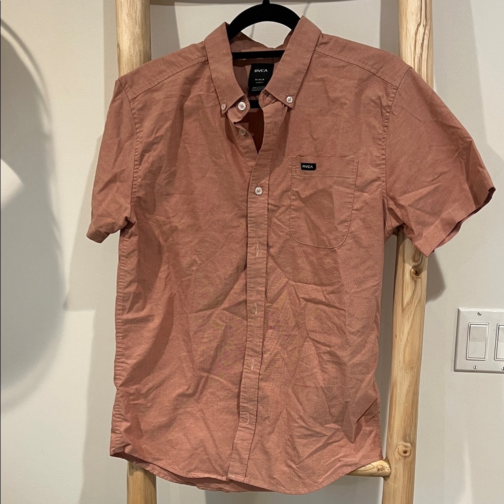 RVCA Men's Casual Rust Button Down Shirt